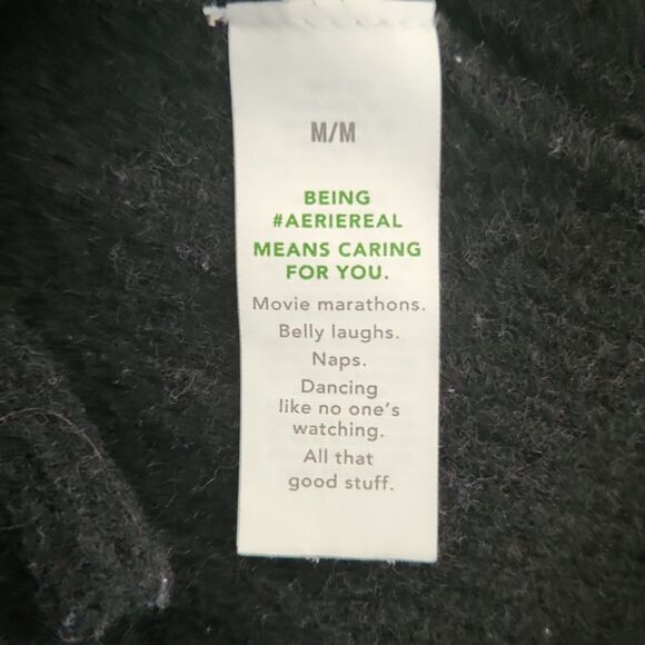 Aerie Wide Rib Crewneck 3/4 Balloon Sweater, Black, Size M - Picture 5 of 9